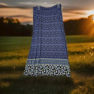 J. Jill Blue Floral Maxi Skirt Size Small Stretch Pockets Elastic Waist Soft